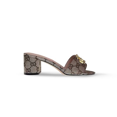 GUCCI WOMENS BEIGE MONOGRAM HEELS WITH GOLD 